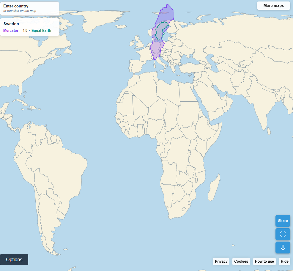 Equal Earth Viewer with Sweden selected and highlighted